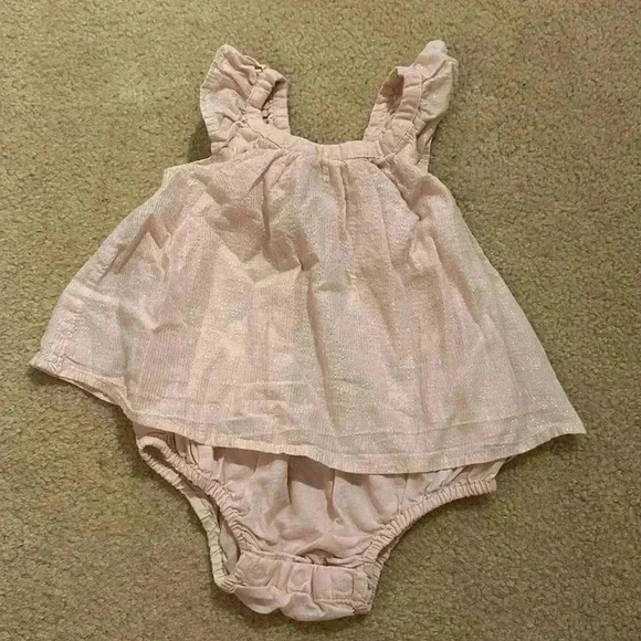 GAP - Pink one piece sleeveless dress with silver stripe design. Sz 6-12 months - Picture 1 of 5